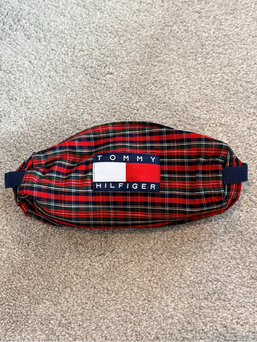 Vintage Tommy Hilfiger Red Plaid Cosmetic Bag Pencil Case Zipper Pouch Travel